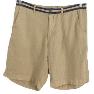 NWOT POU NOU Shorts Men 3/M Linen Beige Zip Pocket